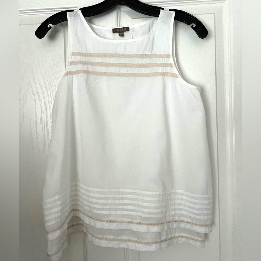Lilla P Ivory Tank Top with Tan Trim